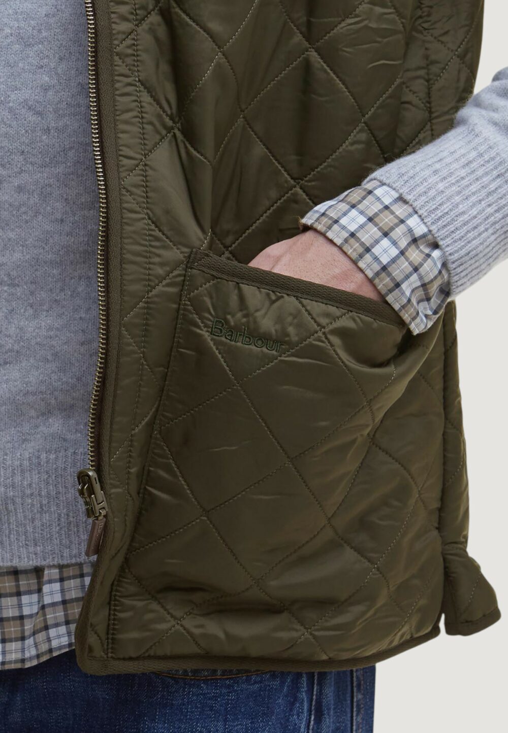 Smanicato Barbour POLARQUILT WAISTCOAT ZIP LINER Verde Oliva - Foto 3