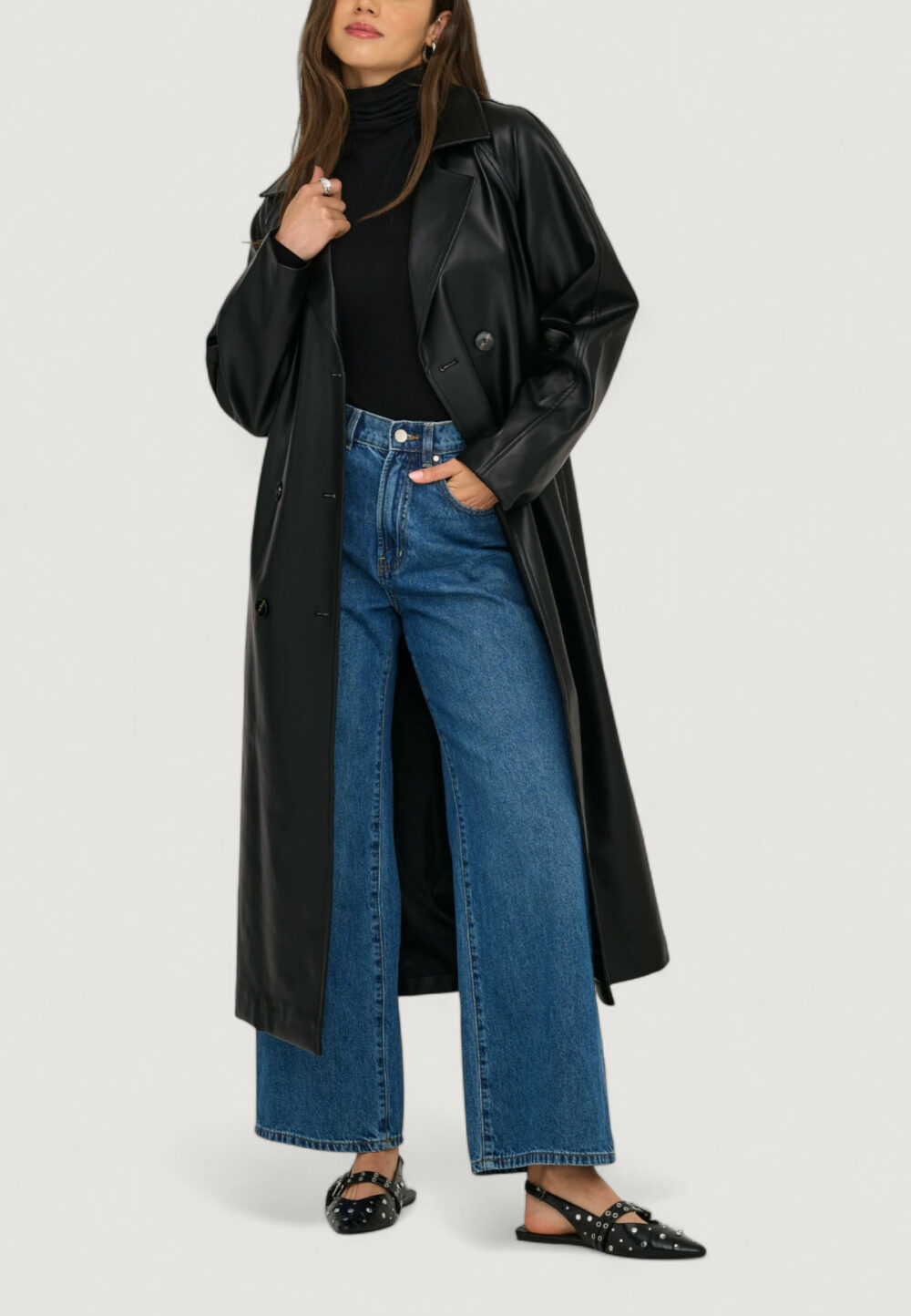 Trench Only ONLBINA FAUX LEATHER TRENCHCOAT CC OTW Nero - Foto 1
