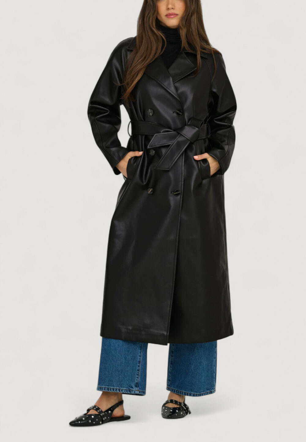 Trench Only ONLBINA FAUX LEATHER TRENCHCOAT CC OTW Nero - Foto 3