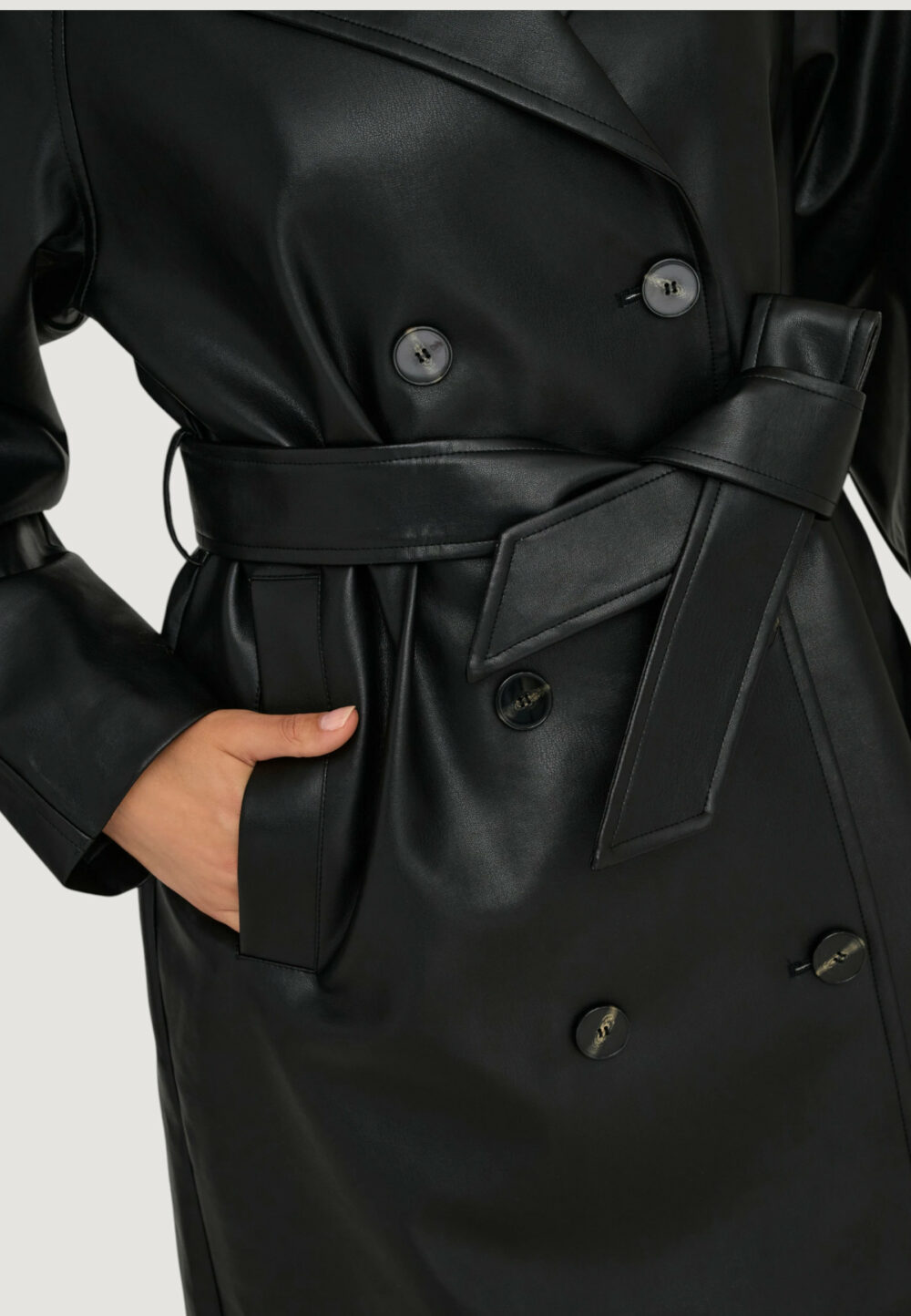 Trench Only ONLBINA FAUX LEATHER TRENCHCOAT CC OTW Nero - Foto 4
