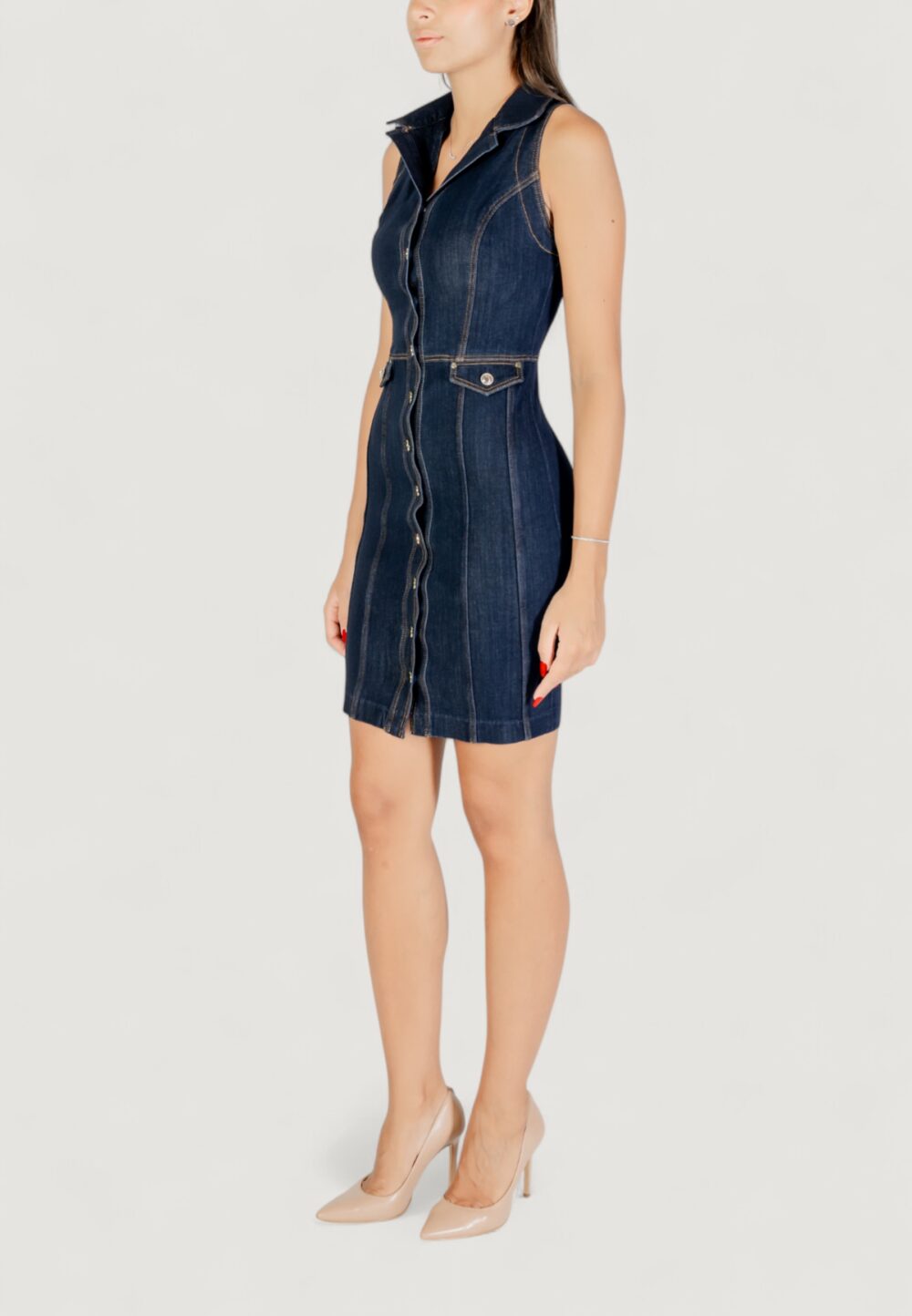 Vestito corto Guess DESTINY DRESS Dark Blue Denim - Foto 3