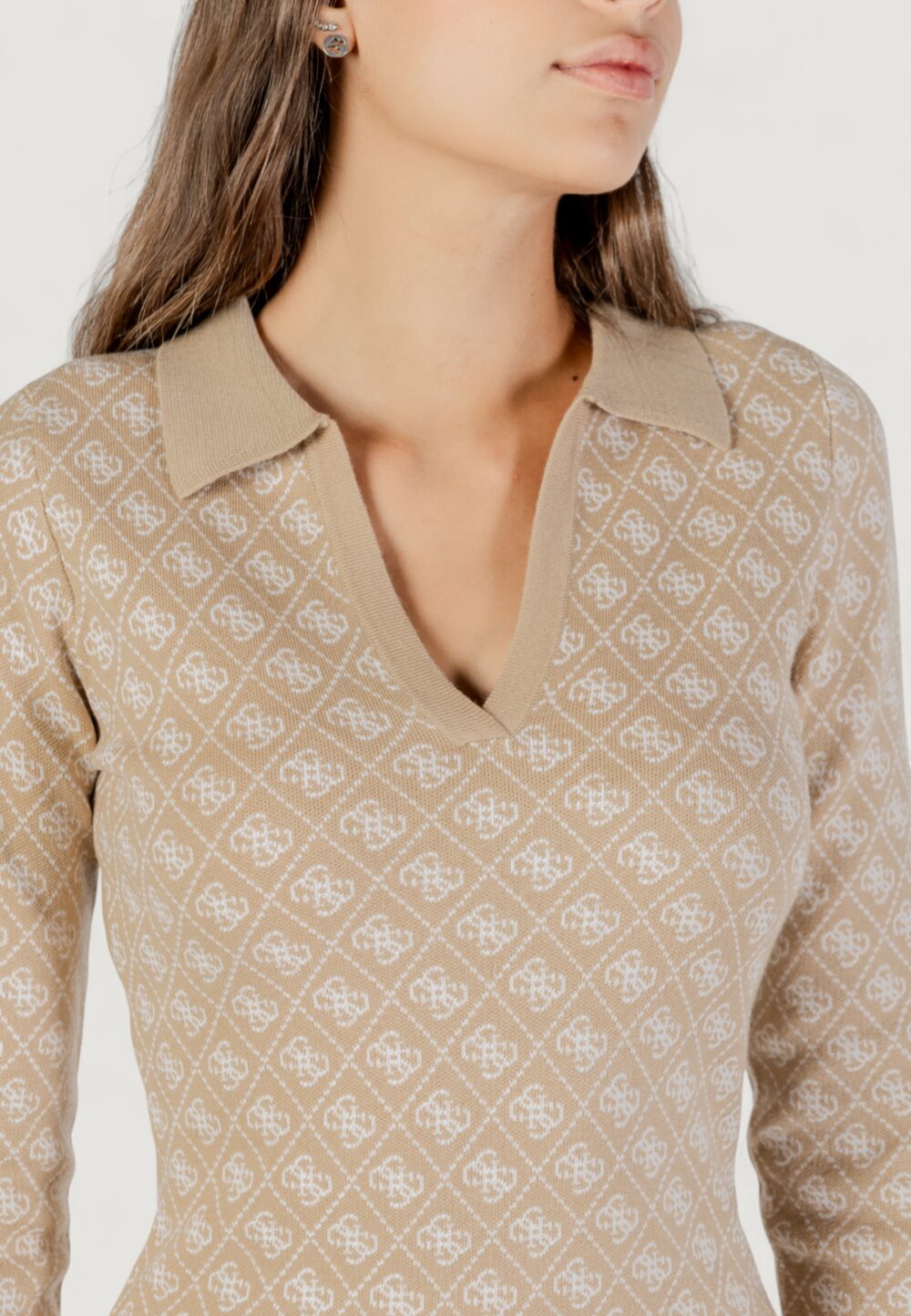 Vestito midi Guess LS POLO AUBREY 4G SWTR DRESS Beige - Foto 2