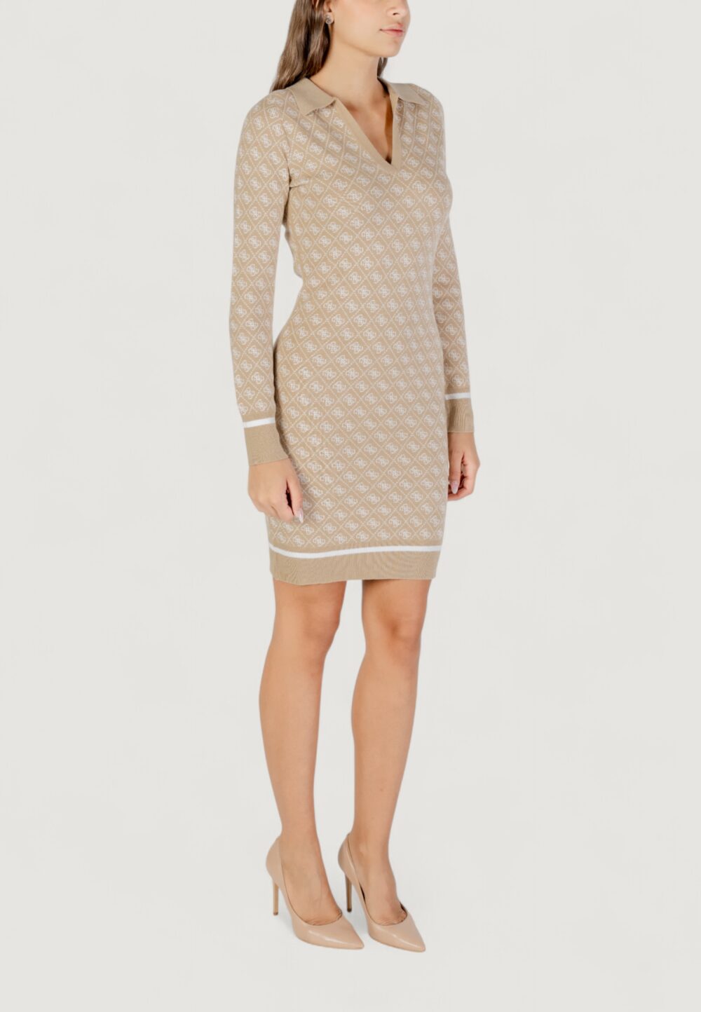 Vestito midi Guess LS POLO AUBREY 4G SWTR DRESS Beige - Foto 4