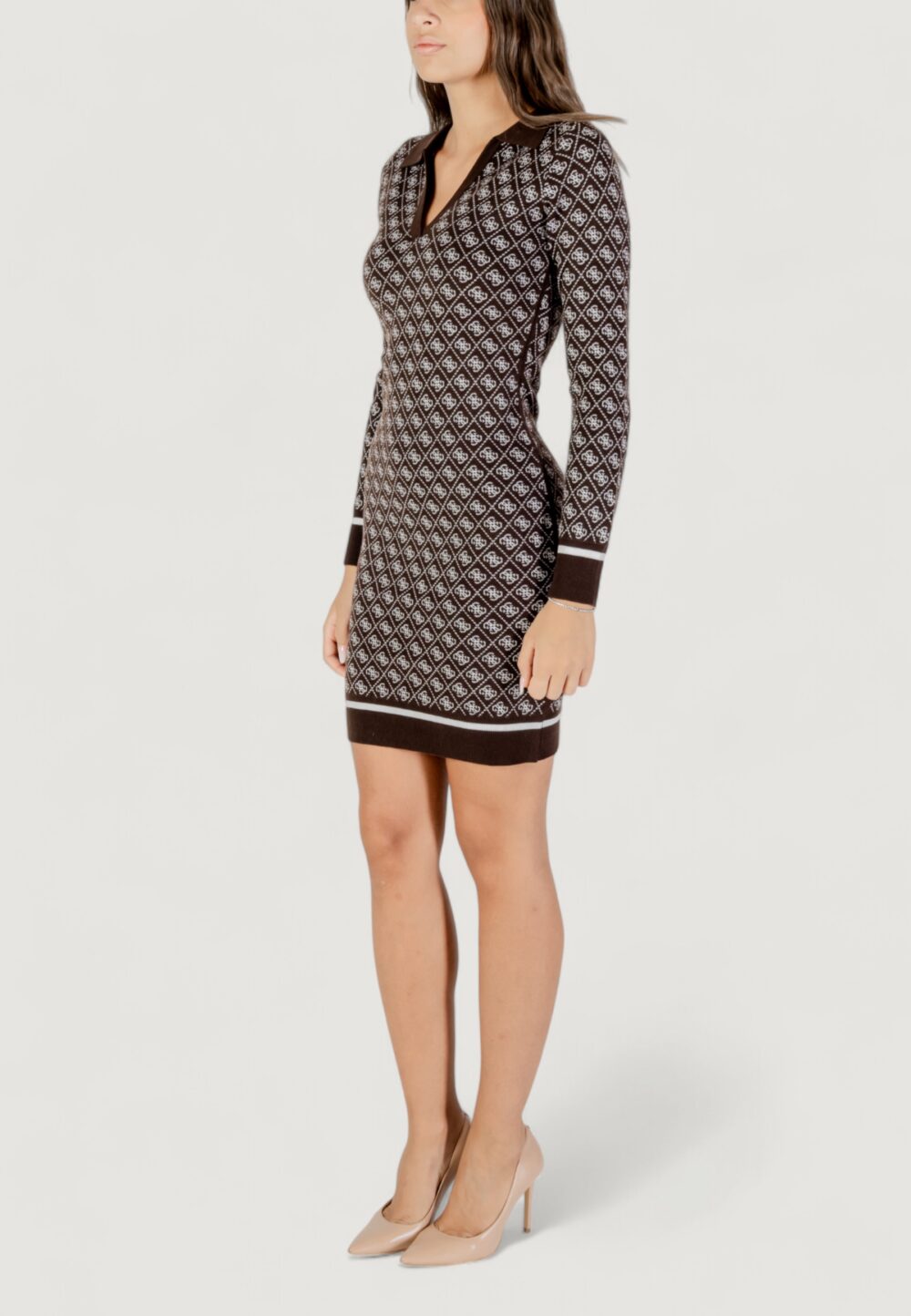 Vestito midi Guess LS POLO AUBREY 4G SWTR DRESS Marrone - Foto 3