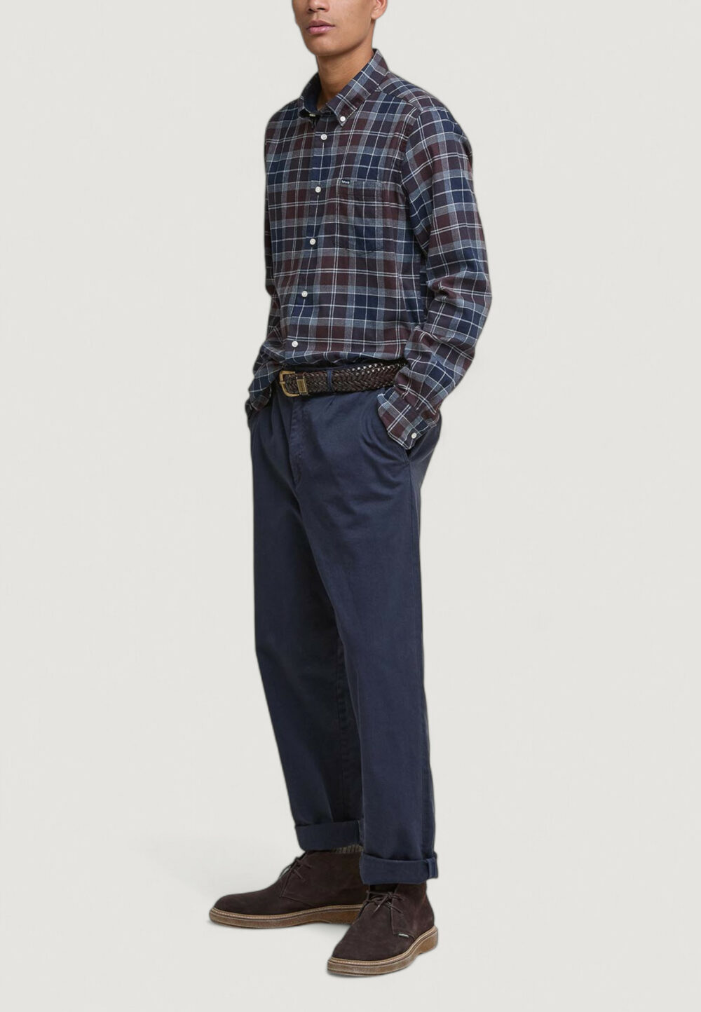Camicia manica lunga Barbour FORTROSE TAILORED SHIRT Blu - Marrone - Foto 2