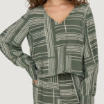 Camicia manica lunga Jacqueline de Yong JDYTROYA LIFE L/S LONG TOP WVN DIA Verde Oliva - Foto 4