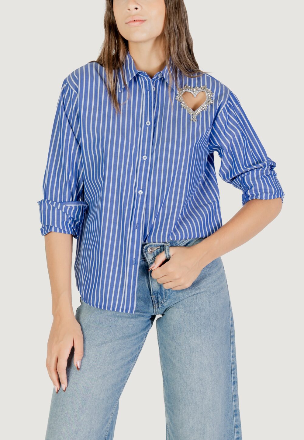 Camicia manica lunga Only Onlkaylen Ls Heart Emb Shirt Wvn Blu Chiaro - Foto 1