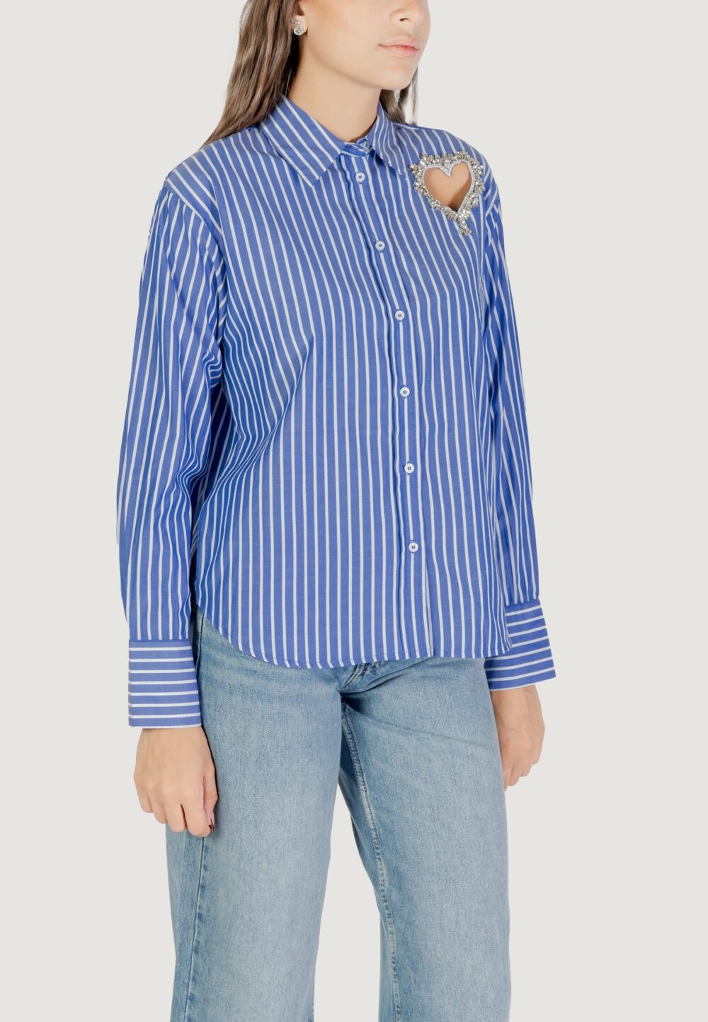 Camicia manica lunga Only Onlkaylen Ls Heart Emb Shirt Wvn Blu Chiaro - Foto 3