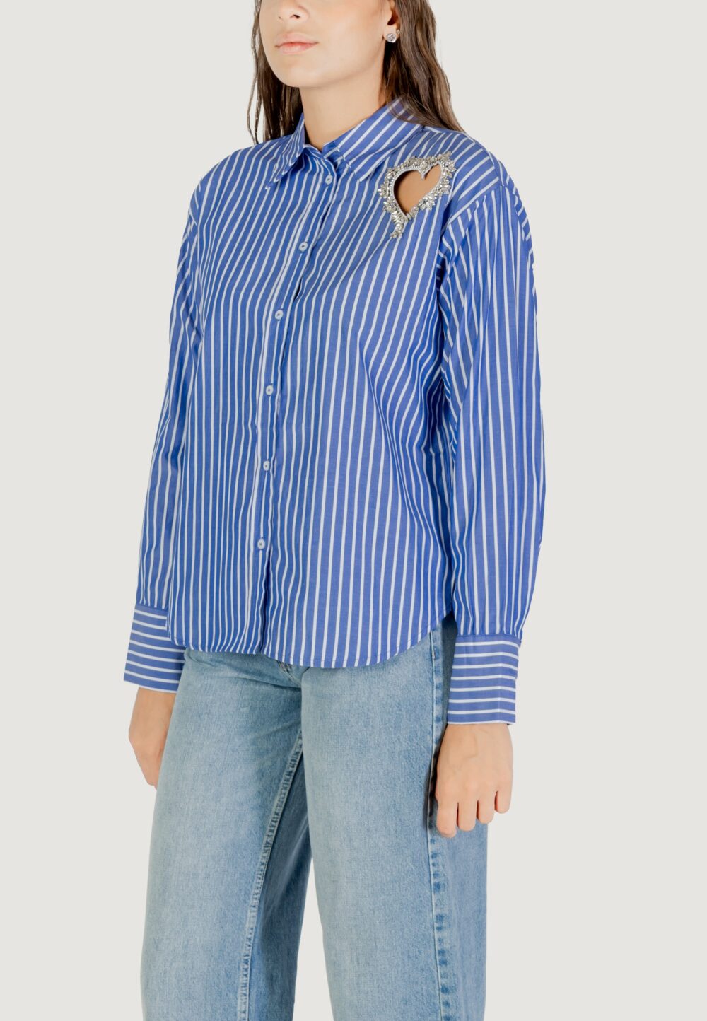 Camicia manica lunga Only Onlkaylen Ls Heart Emb Shirt Wvn Blu Chiaro - Foto 4