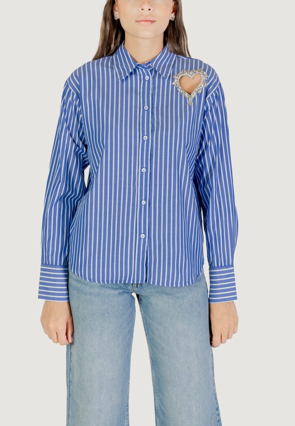 Camicia manica lunga Only Onlkaylen Ls Heart Emb Shirt Wvn Blu Chiaro - Foto 5