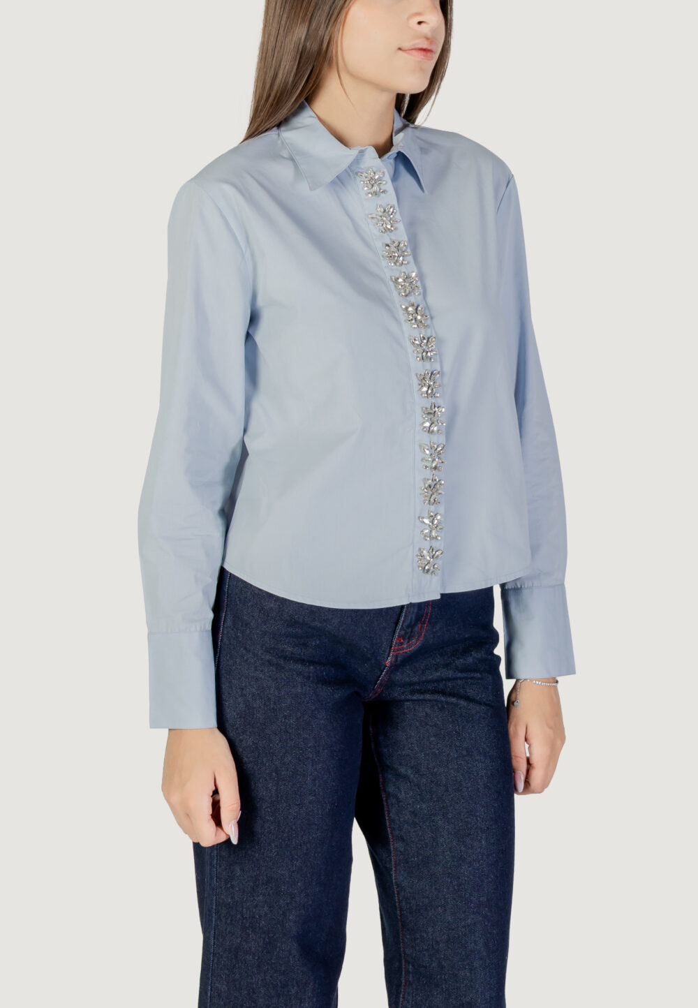 Camicia manica lunga Only Onlcarly Ls Reg Embelis Shirt Wvn Celeste - Foto 3