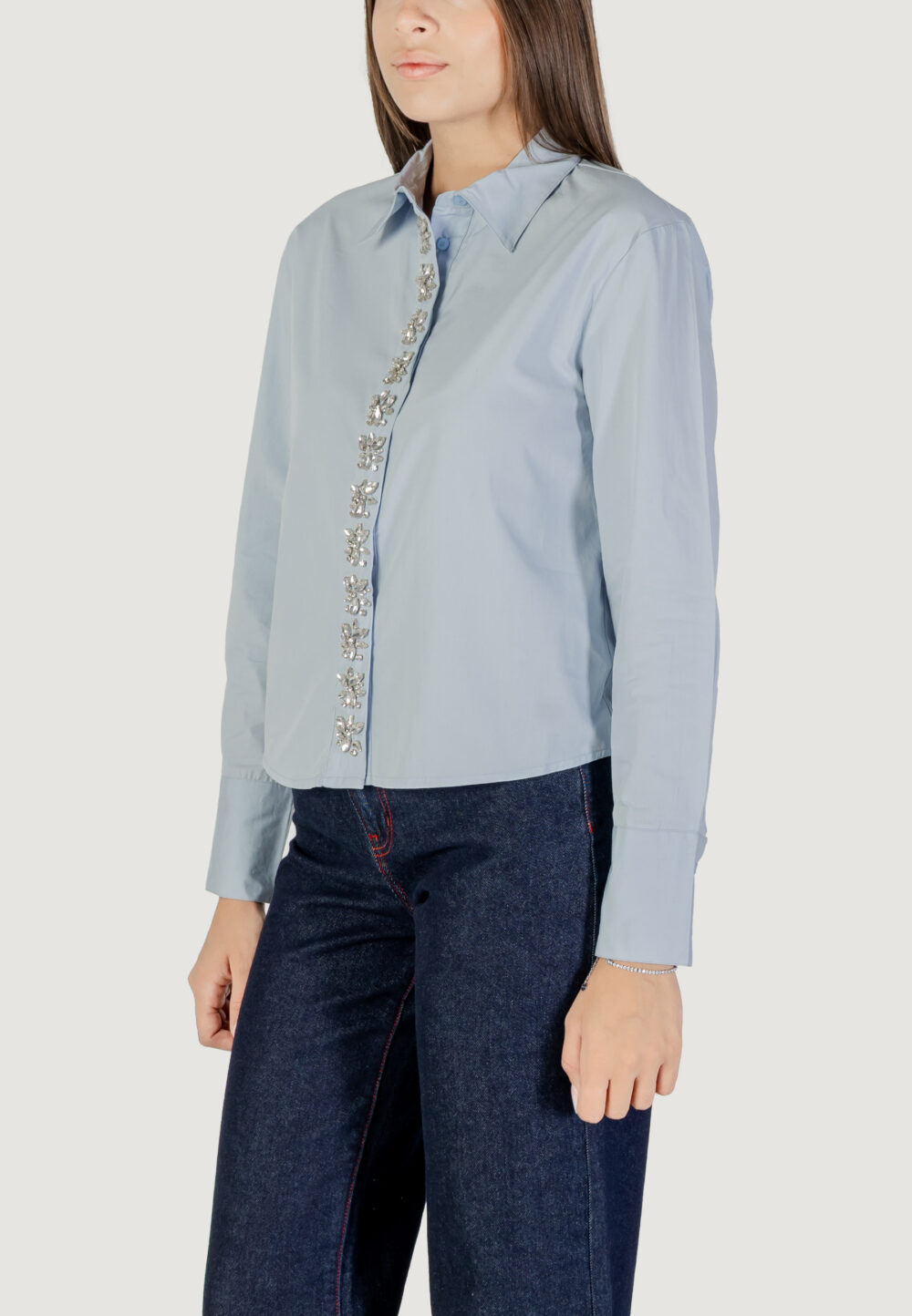 Camicia manica lunga Only Onlcarly Ls Reg Embelis Shirt Wvn Celeste - Foto 4