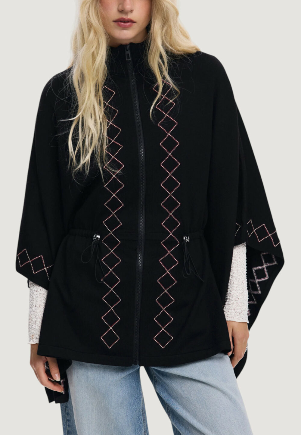 Mantella Desigual PONCHO_EMBROIDERY ALDAMA Nero - Foto 1