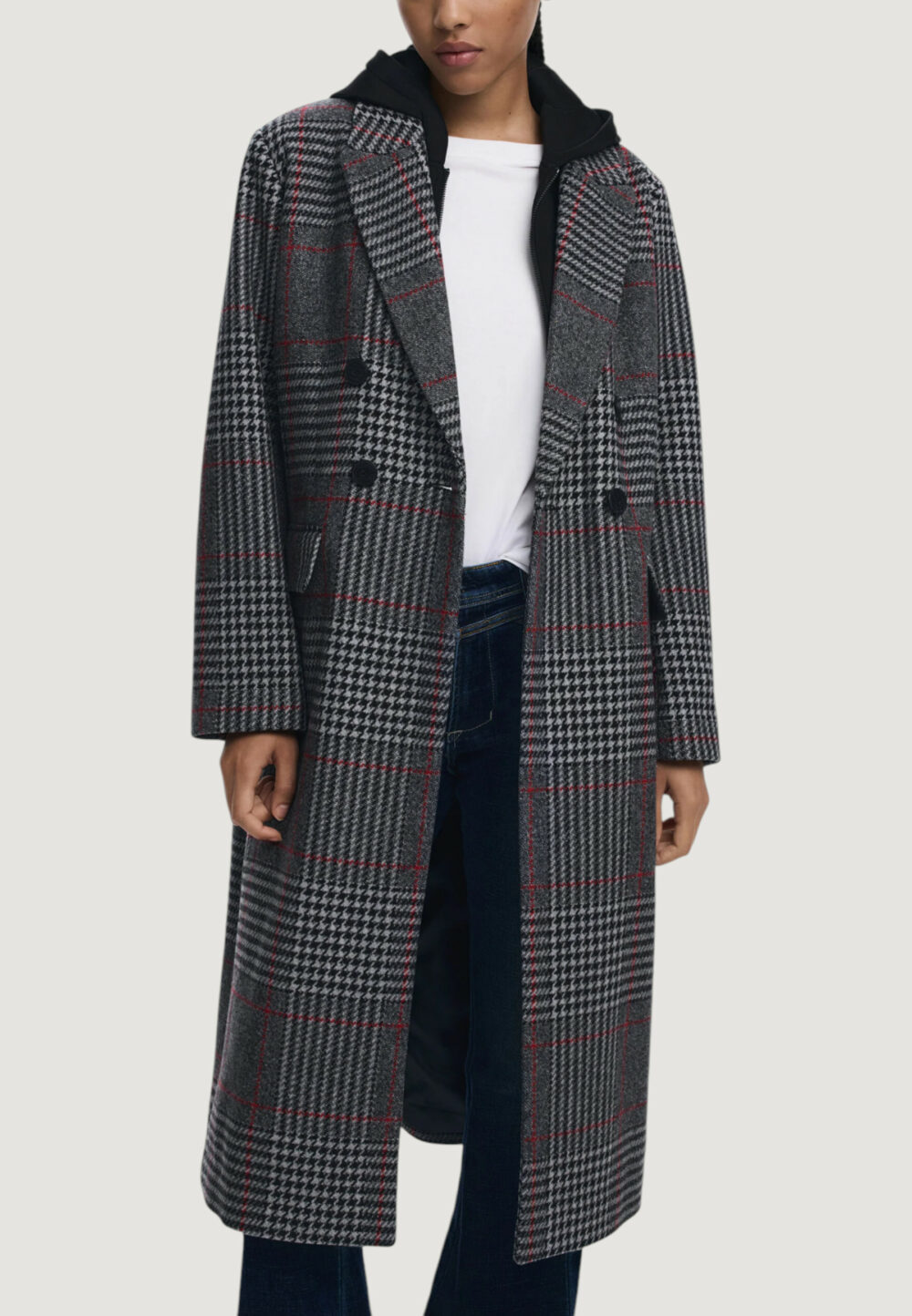 Cappotto Desigual COAT_CAPUCHA_CHECK Grigio Scuro - Foto 1