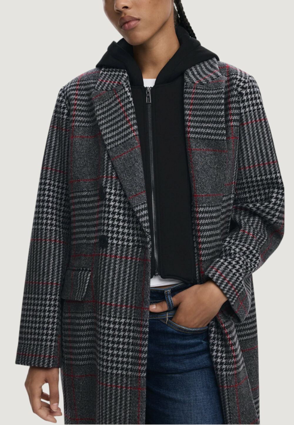 Cappotto Desigual COAT_CAPUCHA_CHECK Grigio Scuro - Foto 3