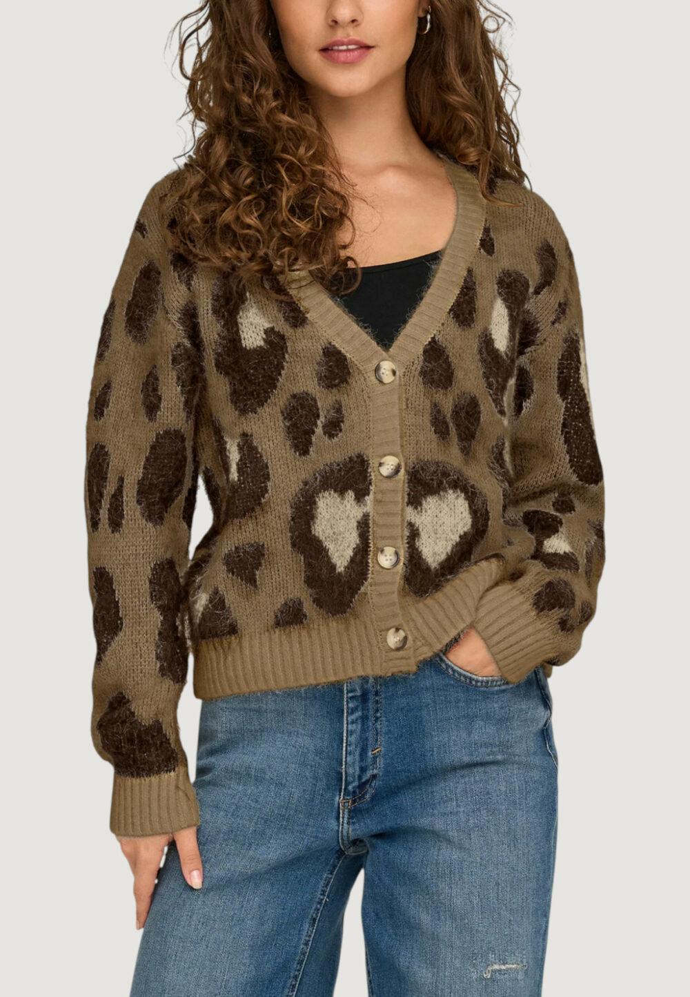 Cardigan Only Onledelie Life Ls Jq Cardi V-Neck Knt Marrone - Foto 1