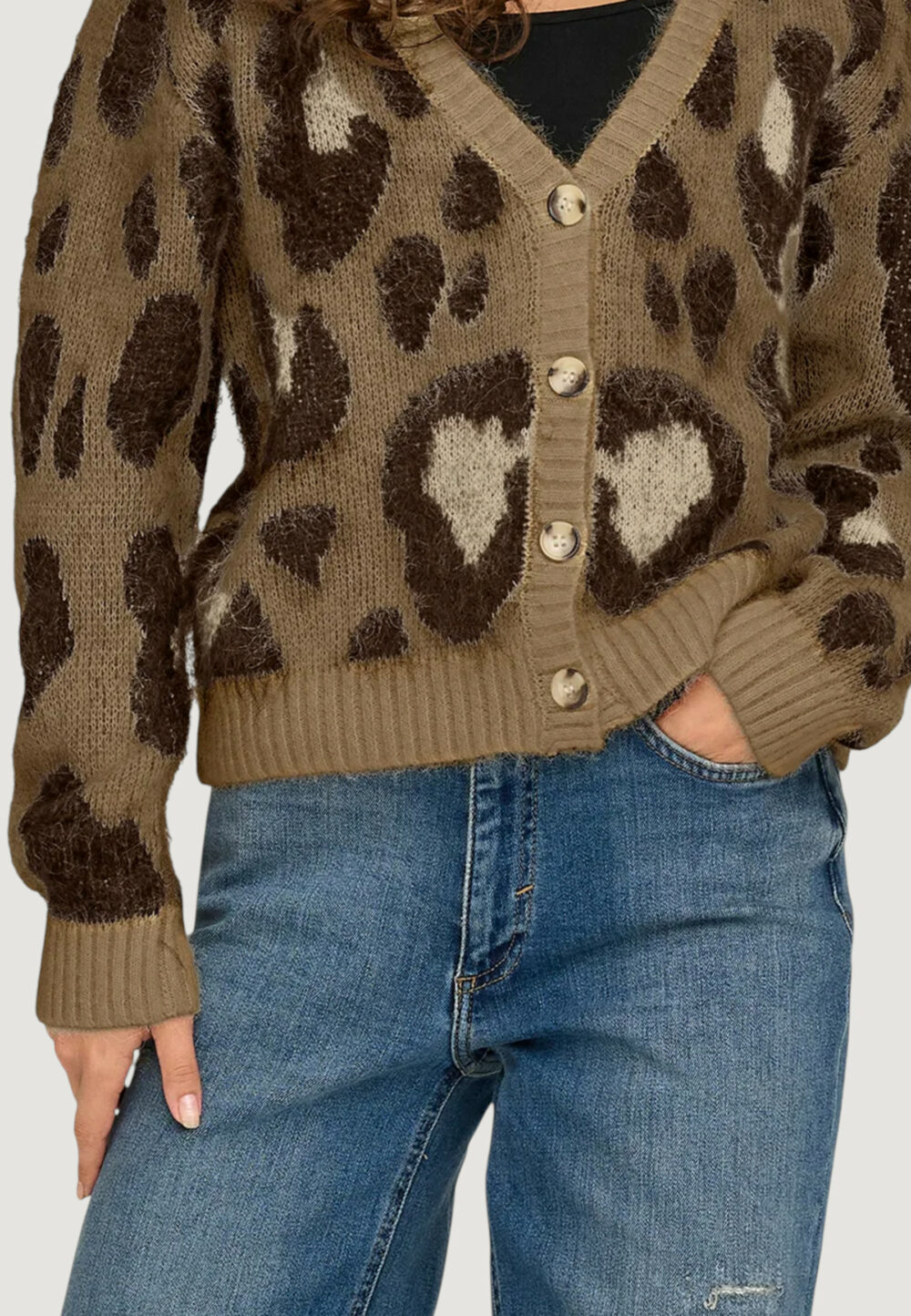 Cardigan Only Onledelie Life Ls Jq Cardi V-Neck Knt Marrone - Foto 3