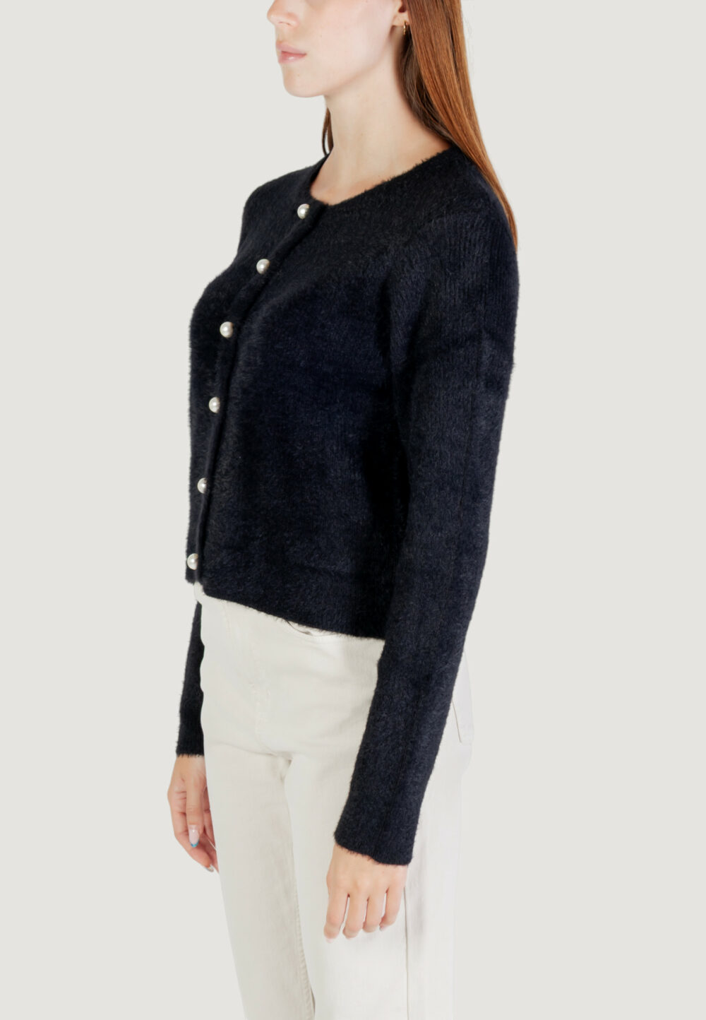 Cardigan Only ONLPETRA LS PEARL O-NECK CARDI CC KNT Nero - Foto 2