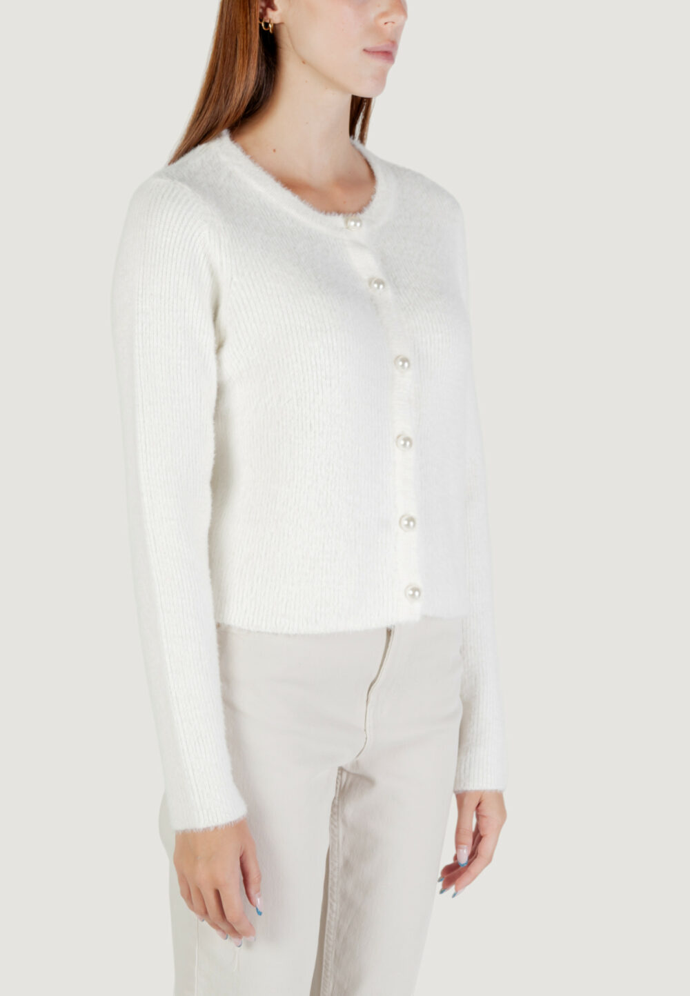Cardigan Only ONLPETRA LS PEARL O-NECK CARDI CC KNT Panna - Foto 2