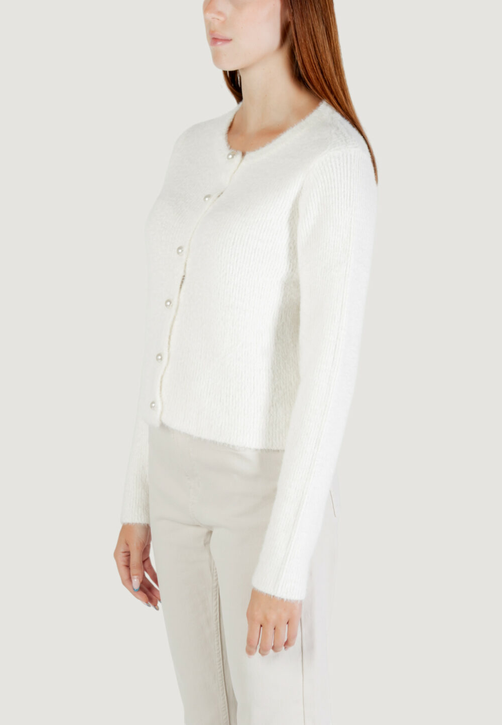 Cardigan Only ONLPETRA LS PEARL O-NECK CARDI CC KNT Panna - Foto 3