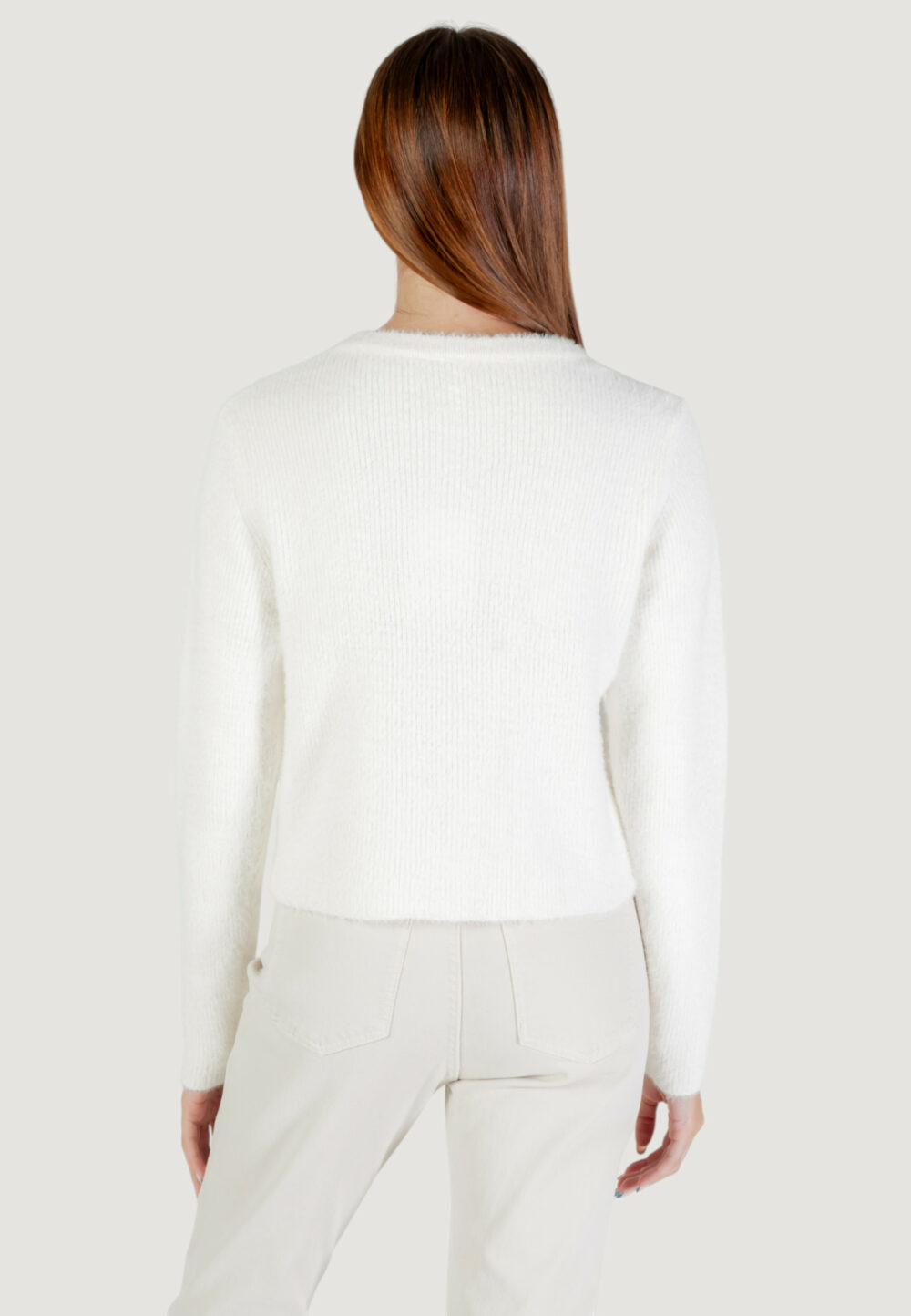 Cardigan Only ONLPETRA LS PEARL O-NECK CARDI CC KNT Panna - Foto 4