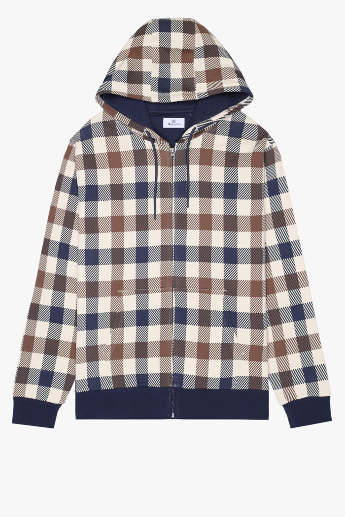 Felpa con cappuccio Aquascutum Active ICONIC FZ HOODIE FLEECE Macro Club Check – AW_ICON_SW009