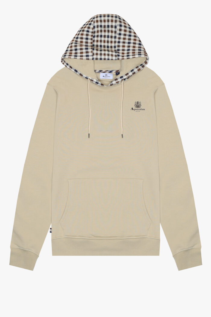 Felpa con cappuccio Aquascutum Active CLUB CHECK HOODIE FLEECE Beige