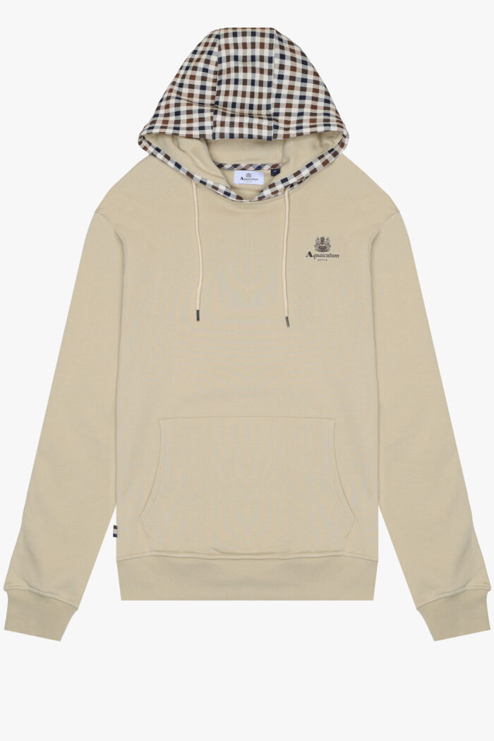 Felpa con cappuccio Aquascutum Active CLUB CHECK HOODIE FLEECE Beige – AW_ICON_SW005