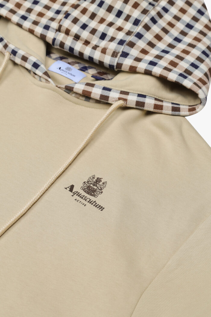 Felpa con cappuccio Aquascutum Active CLUB CHECK HOODIE FLEECE Beige
