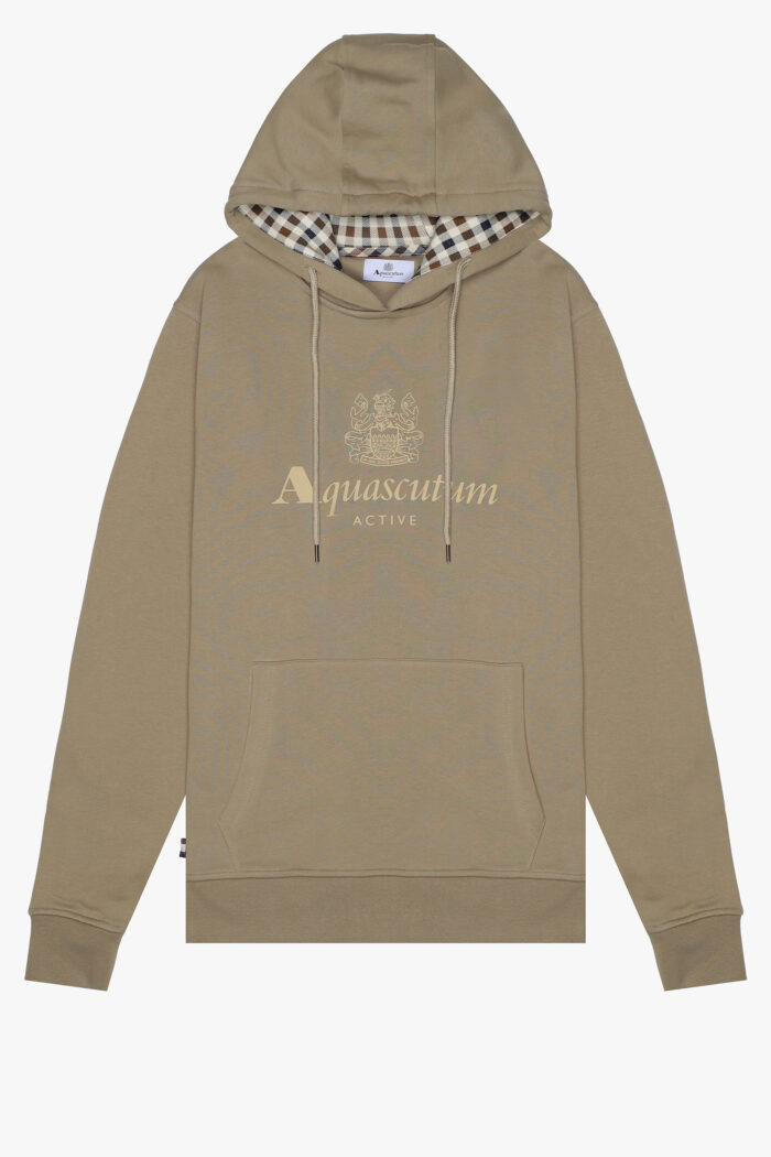 Felpa con cappuccio Aquascutum Active BIG LOGO HOODIE FLEECE Beige scuro – AW_ICON_SW003