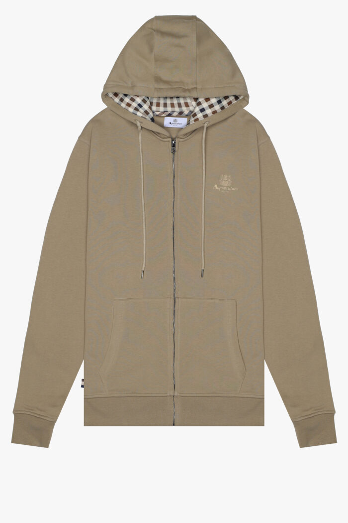 Felpa con cappuccio Aquascutum Active FULL ZIPPED HOODIE FLEECE Beige scuro – AW_ICON_SW001