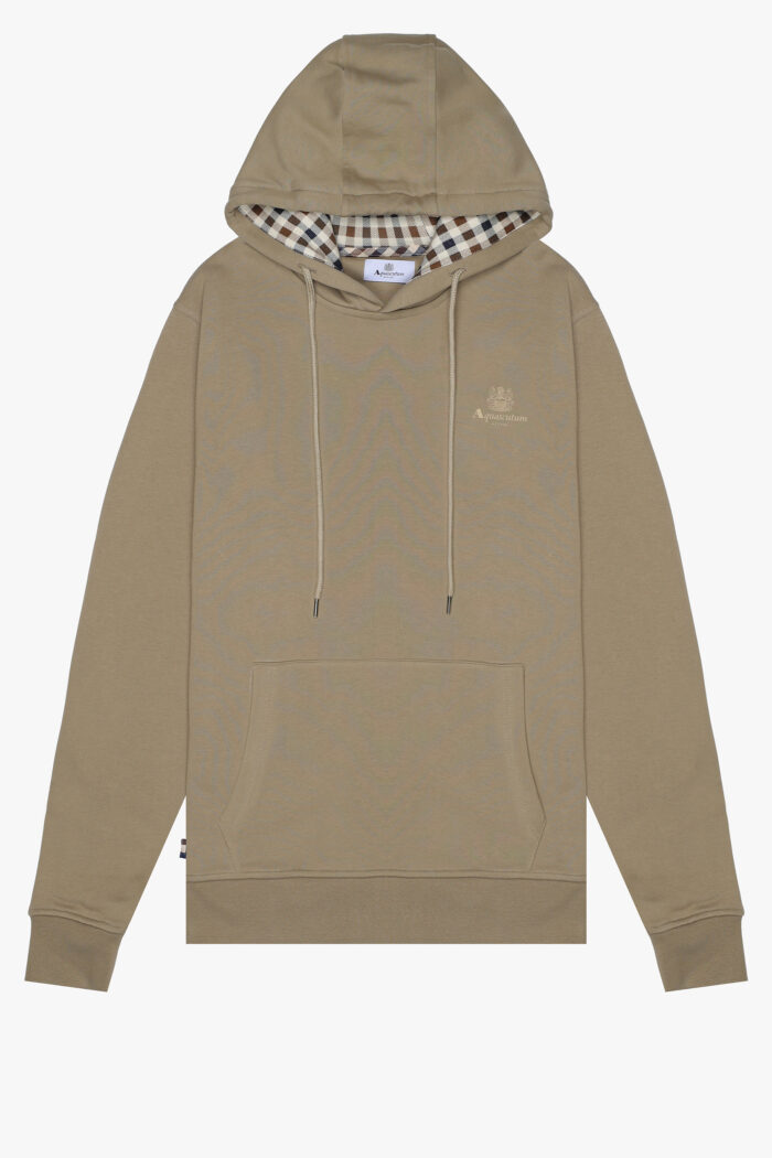 Felpa con cappuccio Aquascutum Active SMALL LOGO HOODIE FLEECE Beige scuro – AW_ICON_SW002