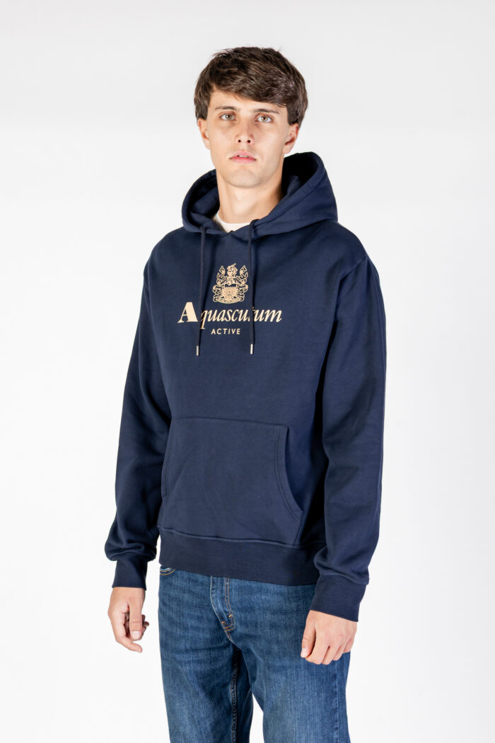 Felpa con cappuccio Aquascutum Active BIG LOGO HOODIE FLEECE Blu – AW_ICON_SW003