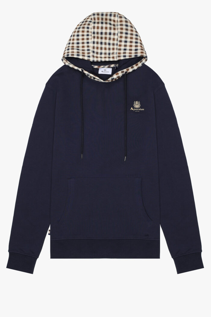 Felpa con cappuccio Aquascutum Active CLUB CHECK HOODIE FLEECE Blu – AW_ICON_SW005