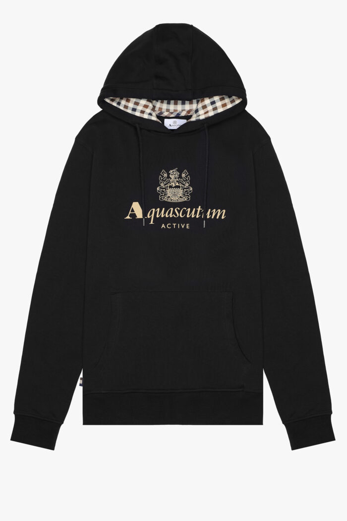 Felpa con cappuccio Aquascutum Active BIG LOGO HOODIE FLEECE Nero – AW_ICON_SW003