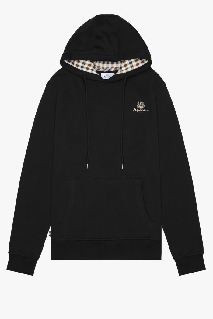 Felpa con cappuccio Aquascutum Active SMALL LOGO HOODIE FLEECE Nero – AW_ICON_SW002