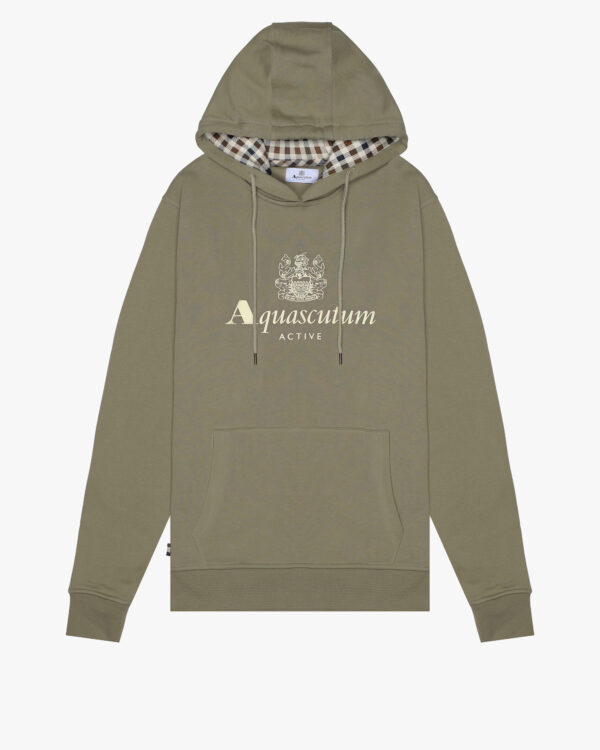 Felpa con cappuccio Aquascutum Active BIG LOGO HOODIE FLEECE Verde Oliva - Foto 1