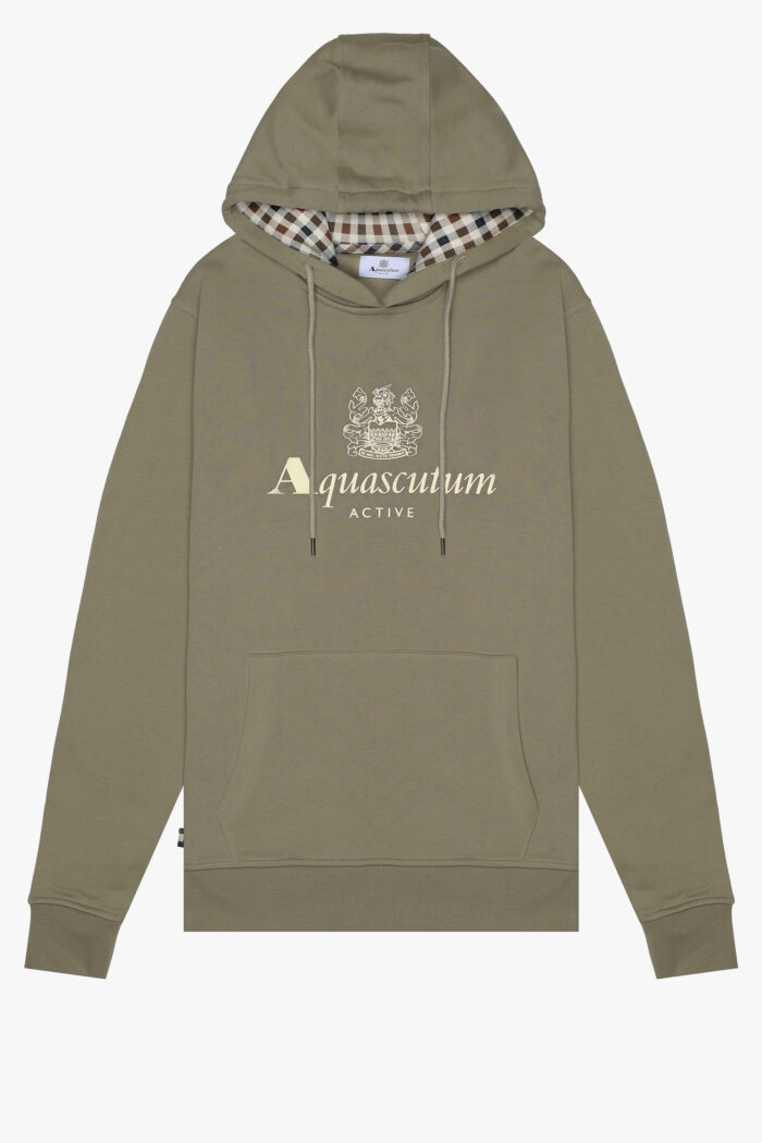 Felpa con cappuccio Aquascutum Active BIG LOGO HOODIE FLEECE Verde Oliva – AW_ICON_SW003