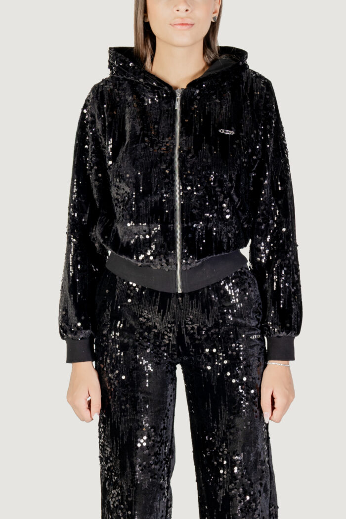 Felpa con cappuccio Guess Active SEQUINS FULL-ZIP HOODIE Nero