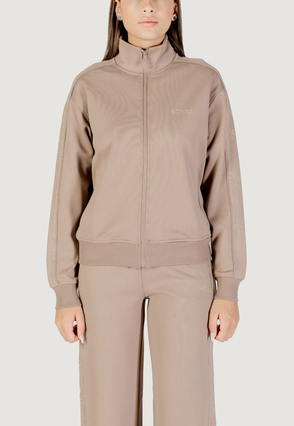 Felpa con cappuccio Guess Active OCTAVIA HIGH NECK FULL-ZIP SWE Taupe - Foto 1