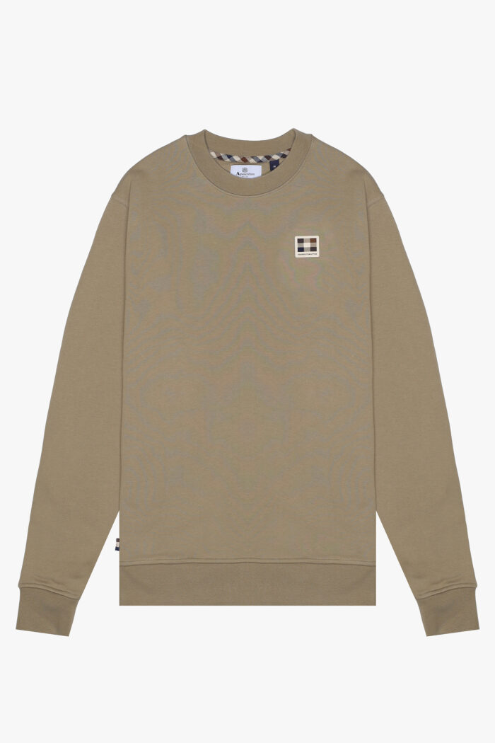 Felpa senza cappuccio Aquascutum Active RUBBER PATCH CREW NECK FLEECE Beige scuro – AW_ICON_SW008