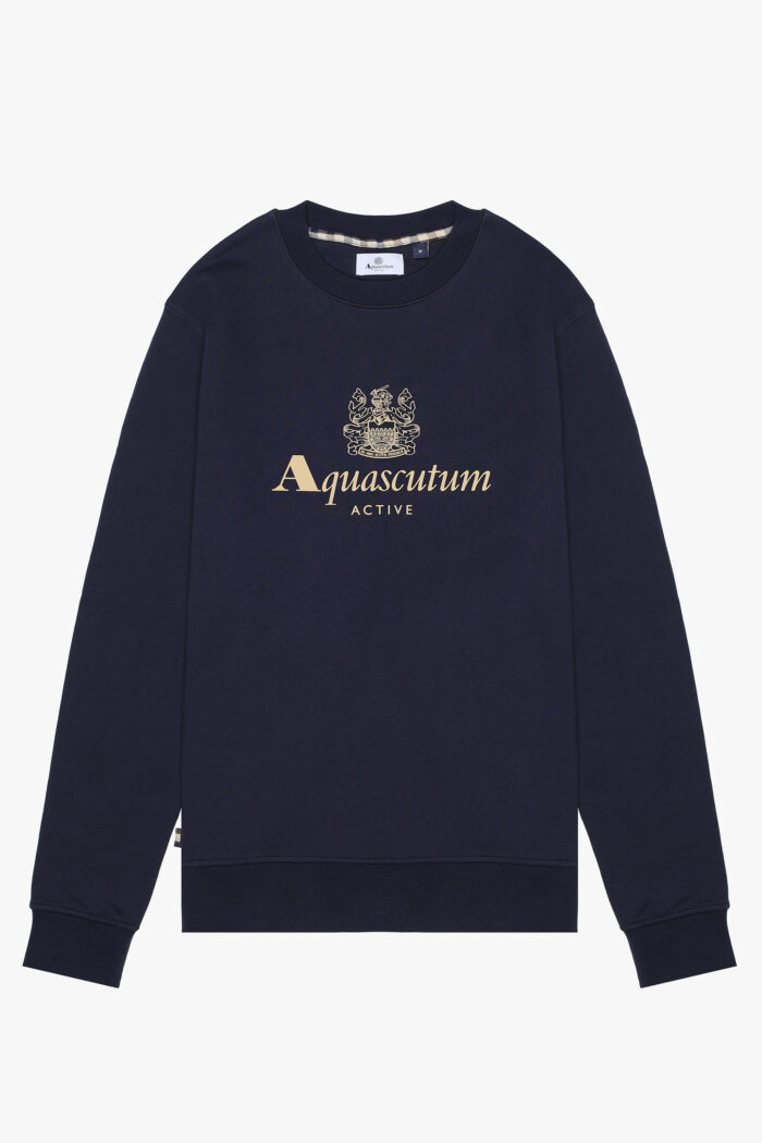 Felpa senza cappuccio Aquascutum Active BIG LOGO CREW NECK FLEECE Blu – AW_ICON_SW007
