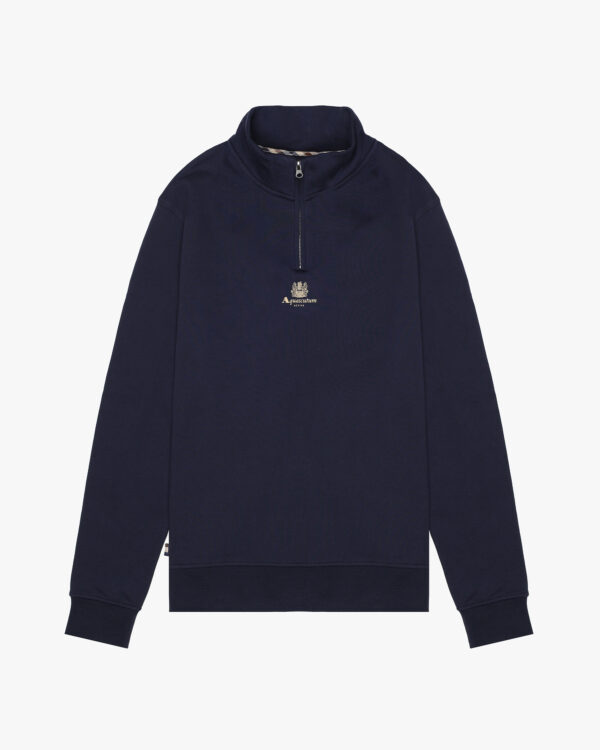 Felpa senza cappuccio Aquascutum Active CENTERED LOGO 1/4 ZIP FLEECE Blu - Foto 1