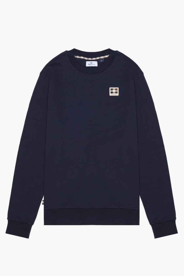 Felpa senza cappuccio Aquascutum Active RUBBER PATCH CREW NECK FLEECE Blu – AW_ICON_SW008