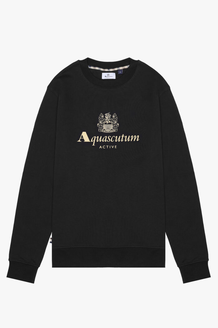 Felpa senza cappuccio Aquascutum Active BIG LOGO CREW NECK FLEECE Nero – AW_ICON_SW007