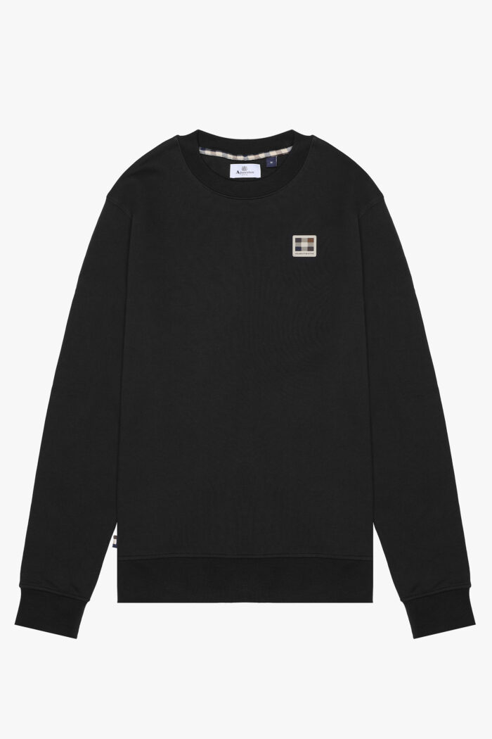 Felpa senza cappuccio Aquascutum Active RUBBER PATCH CREW NECK FLEECE Nero – AW_ICON_SW008