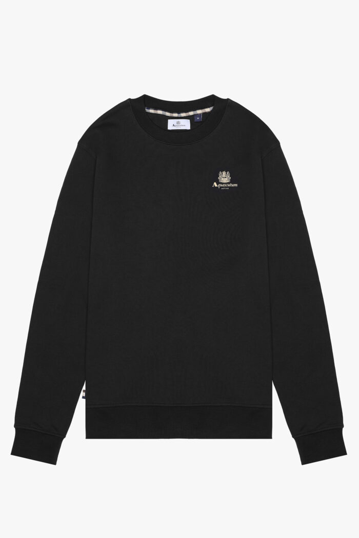 Felpa senza cappuccio Aquascutum Active SMALL LOGO CREW NECK FLEECE Nero – AW_ICON_SW006
