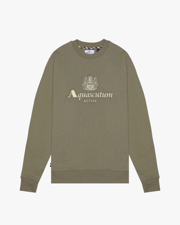 Felpa senza cappuccio Aquascutum Active BIG LOGO CREW NECK FLEECE Verde Oliva - Foto 1