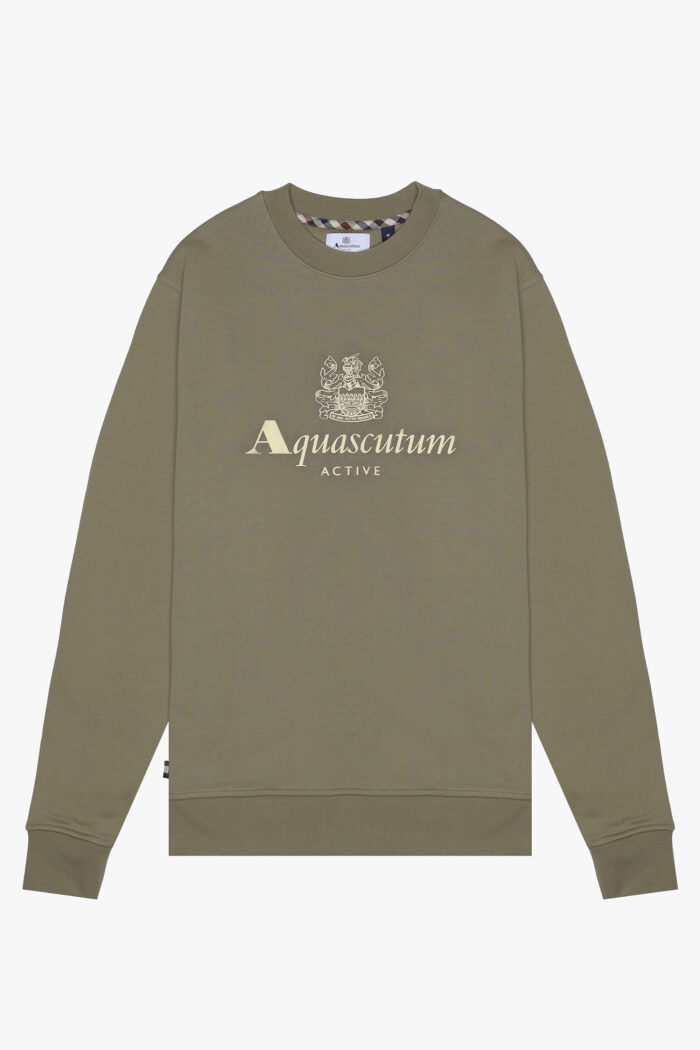 Felpa senza cappuccio Aquascutum Active BIG LOGO CREW NECK FLEECE Verde Oliva – AW_ICON_SW007
