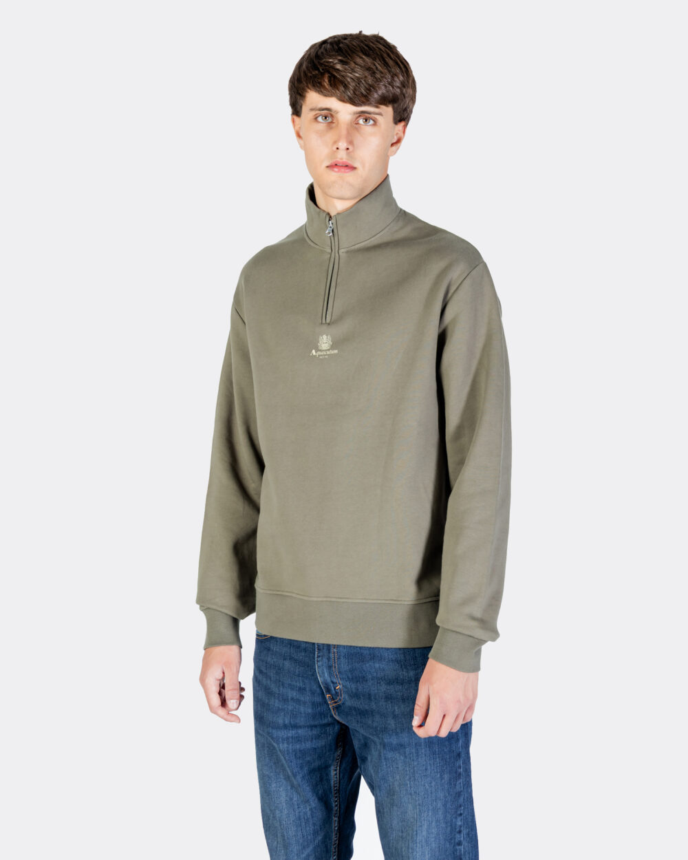 Felpa senza cappuccio Aquascutum Active CENTERED LOGO 1/4 ZIP FLEECE Verde Oliva - Foto 4